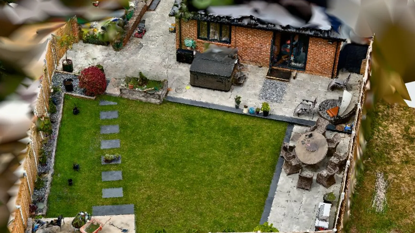Aerial-style view of the completed landscaped garden