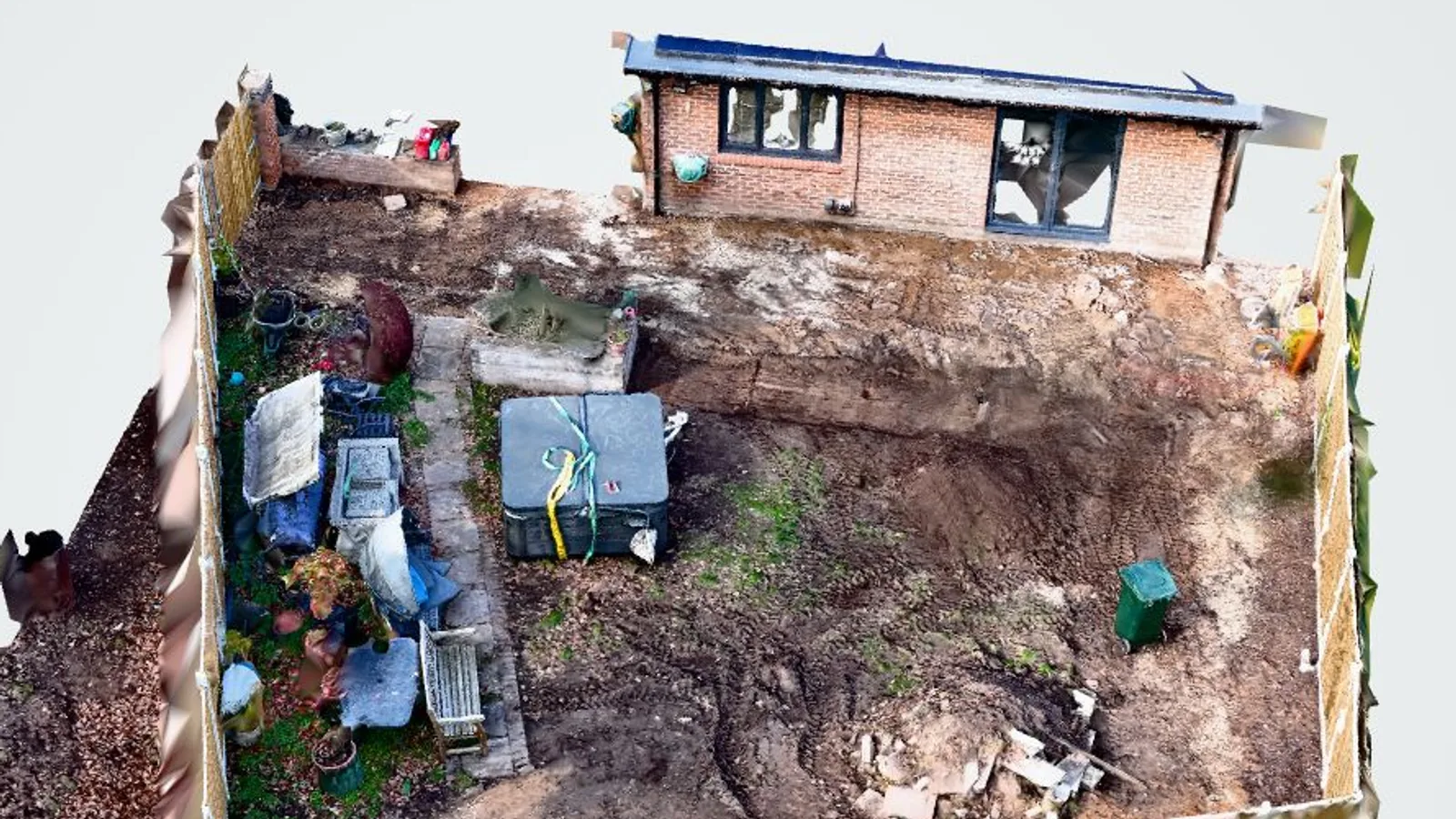 Aerial-style view of the garden before landscaping
