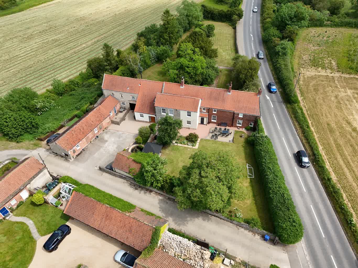 Aerial view of a country property and farmland near Doncaster